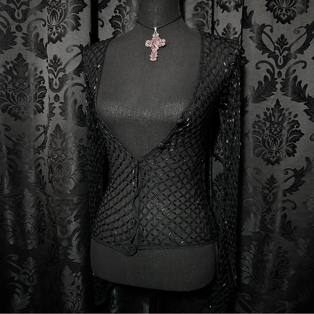 Black Sequin Crochet Cardigan Betsey Johnson Small